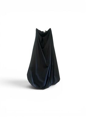 Black Women's Bubble Midi dress - Elegant Draped Design Size M